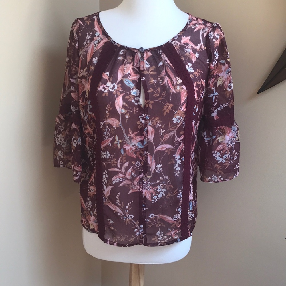 Lauren Conrad Sheer Bell Sleeve Top